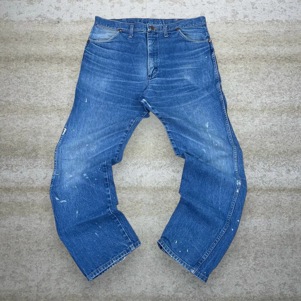 Vintage 90s Wrangler Jeans 38x32 Regular Straight Leg Fit Paint Made in USA - Picture 2 of 5